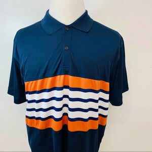 Tabasco Sport‎ Golf Polo Shirt Men Large Blue Orange Stripe Travel Casual Work